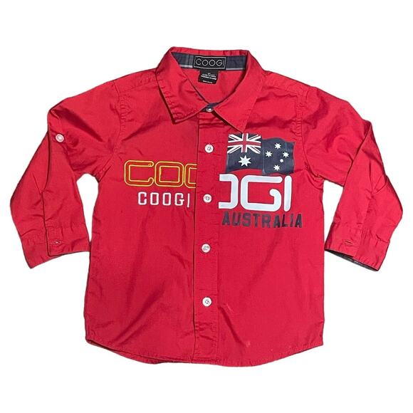 Coogi Australia Toddler's‎ Button-Up Shirt Size 2T Red Long Sleeve Roll Tab Flag - Picture 1 of 4